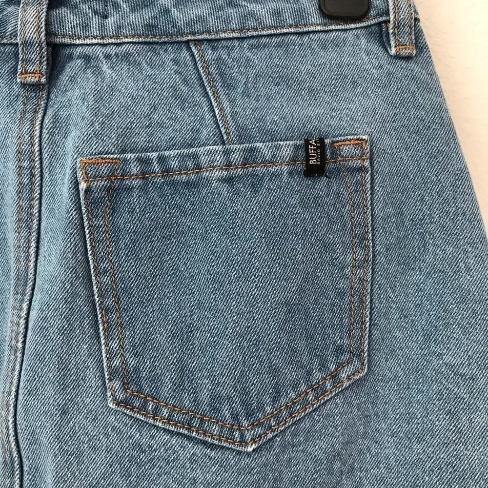 Buffalo David Bitton Floral Hibiscus Embroidered Denim Buttoned Down Jean Skirt